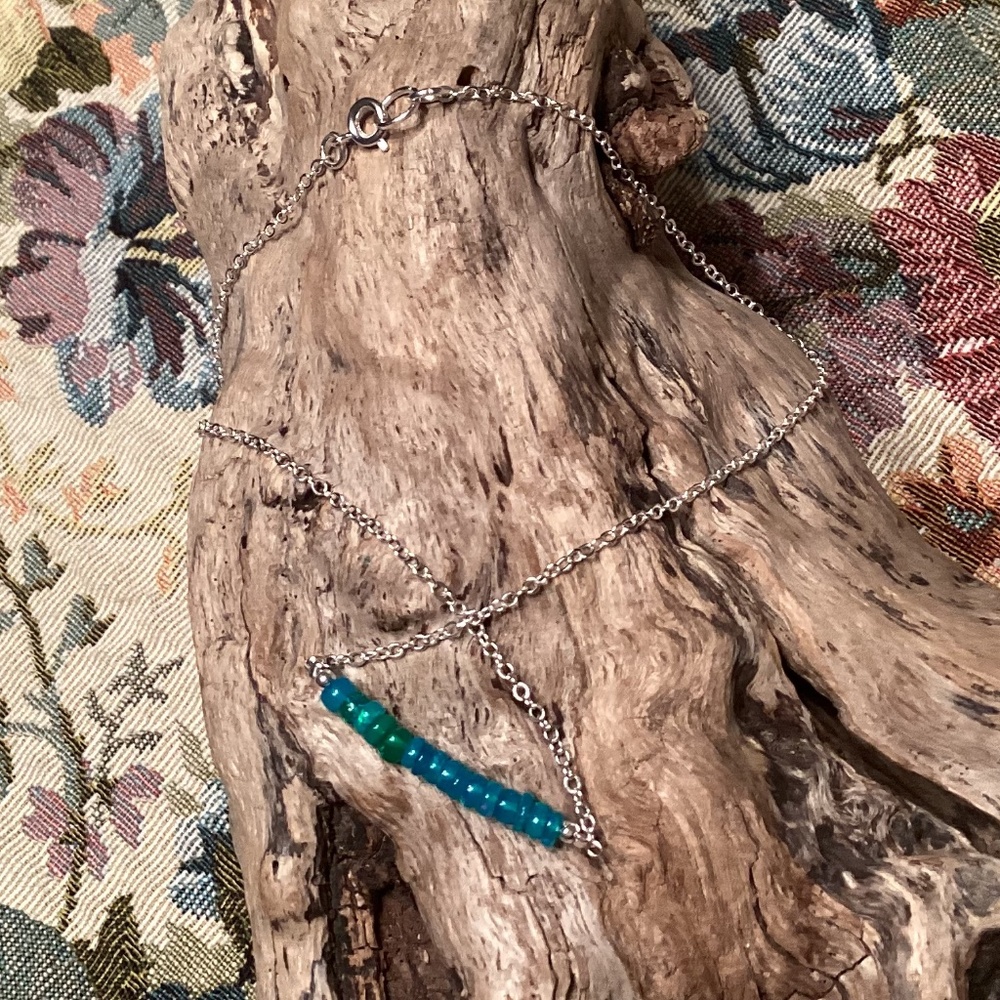 NEW Silver Ethiopian Paraiba Blue Beaded Fire Opal Necklace 17”